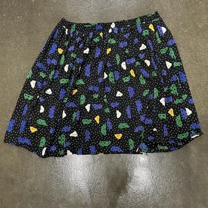 Vintage Alfred Dunner Skirt Womens 36 Black Abstract Polka Dot Pleated Elastic